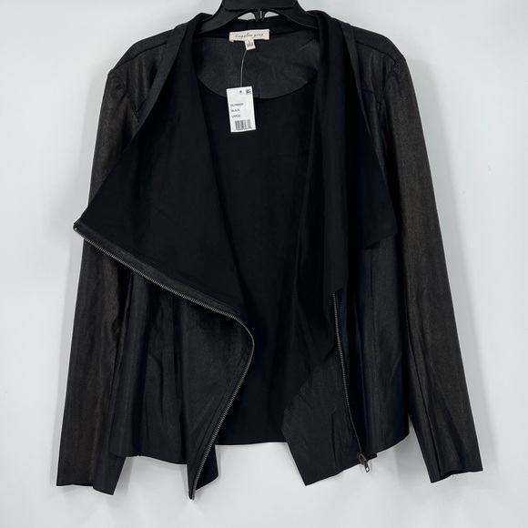 Kingston Grey Faux Leather Draped Jacket in  Metallic Black Size Large NWT - Picture 7 of 11